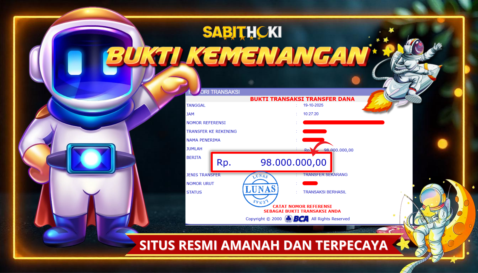 SELAMAT KEPADA MEMBER SETIA SABITHOKI YANG BERHASIL JP DI SPACMEN